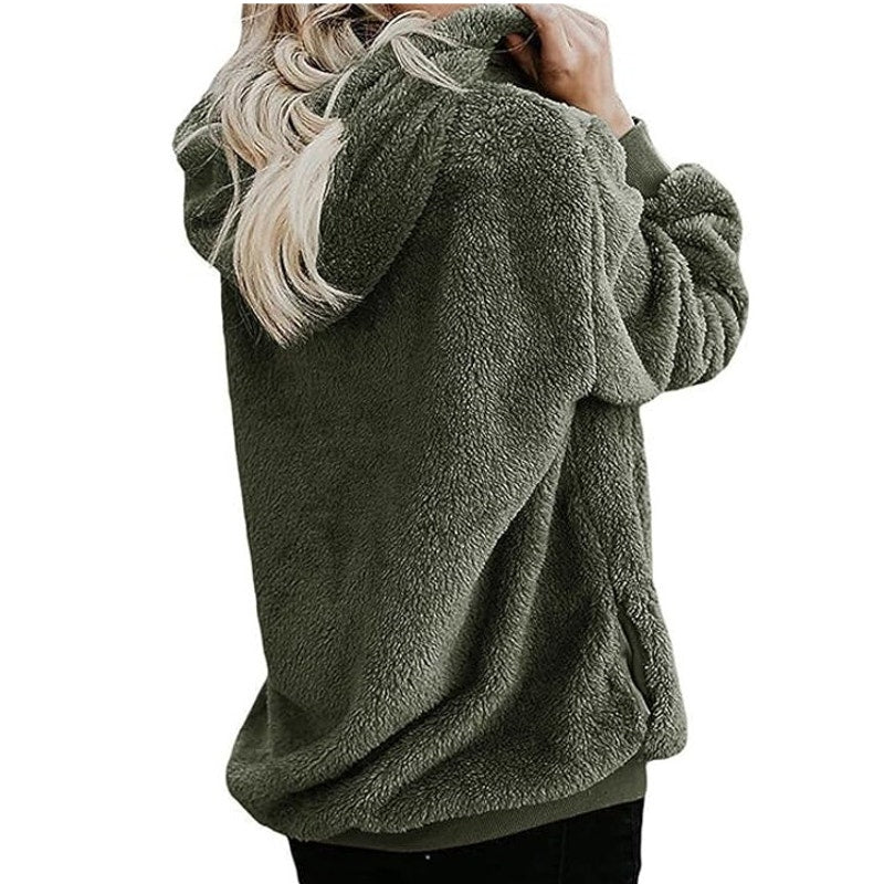 NWT ~ Women's Army Green Thick Sherpa Full Zip Hoodie Coat Jackey ~ Plus Size 3X