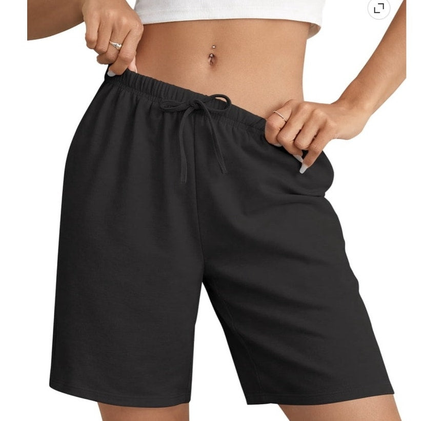 NWT ~ Black Knit Workout Casual Summer Shorts ~ Drawstring & pockets ~ LARGE