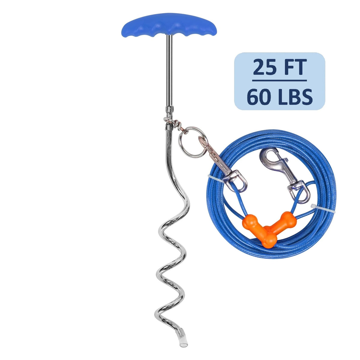 BRAND NEW ~ Petfamily Pet Supplies Dog Blue & Orange Tie Out Cable 25ft / 60lbs