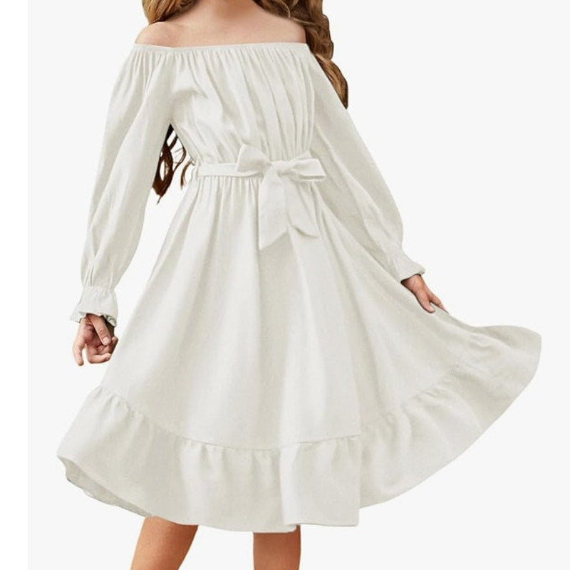NWT ~ Bohemian White Stretchy Neckline Long Sleeve Boho Prairie Dress ~ Size 4