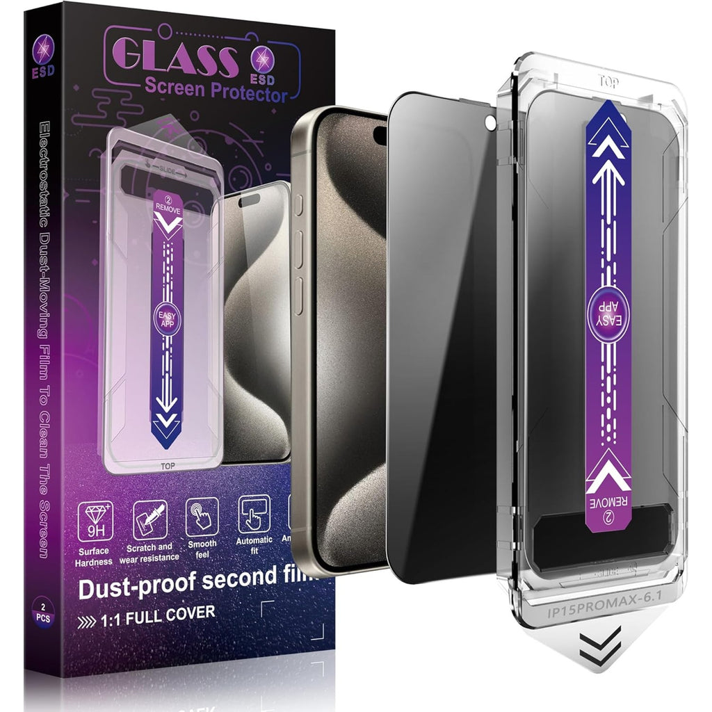 NWT ~ 2 Pack Privacy Screen Protector iPhone 15 Pro Max Tempered Glass Film