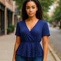 NWT~ FRANCESCA'S MI AMI Navy Blue & White Bell Sleeve Wrap Top ~ Women's XXS
