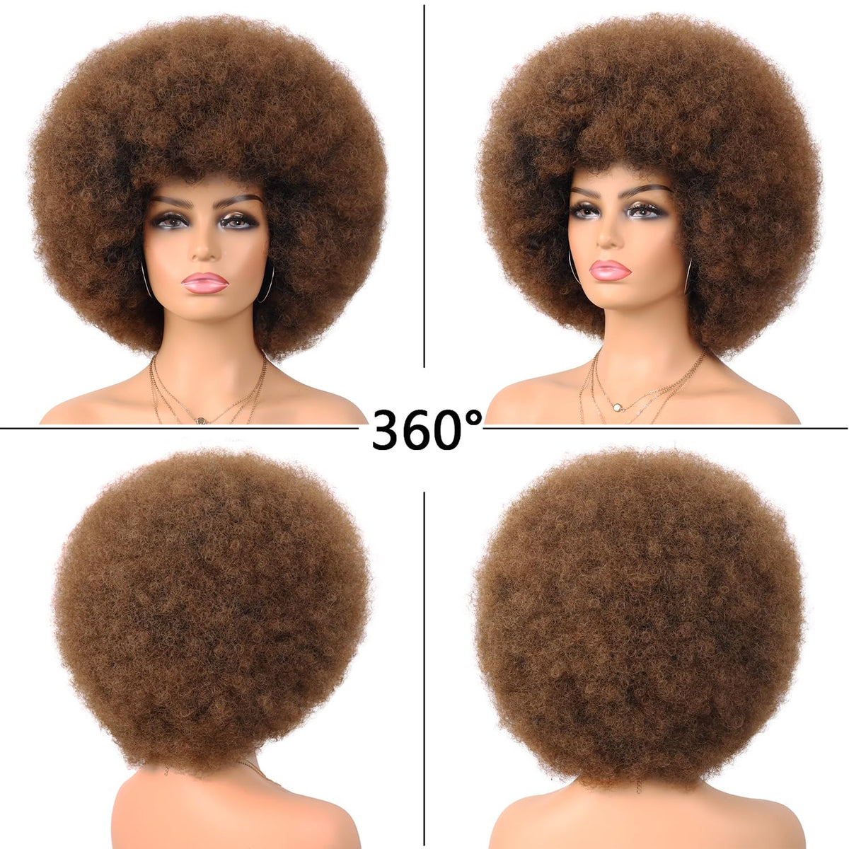 BRAND NEW ~ Retro 70's Disco Brown Realistic Looking Curly Afro Wig & Wig Cap