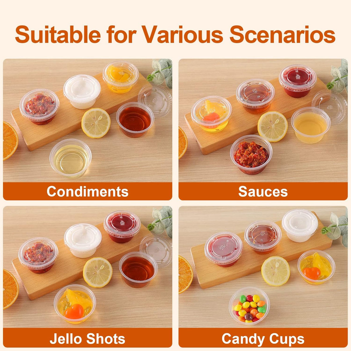 NWT ~ 200 Pack of 2-Ounce Clear Disposable Plastic Jello Shot Cups with Lids