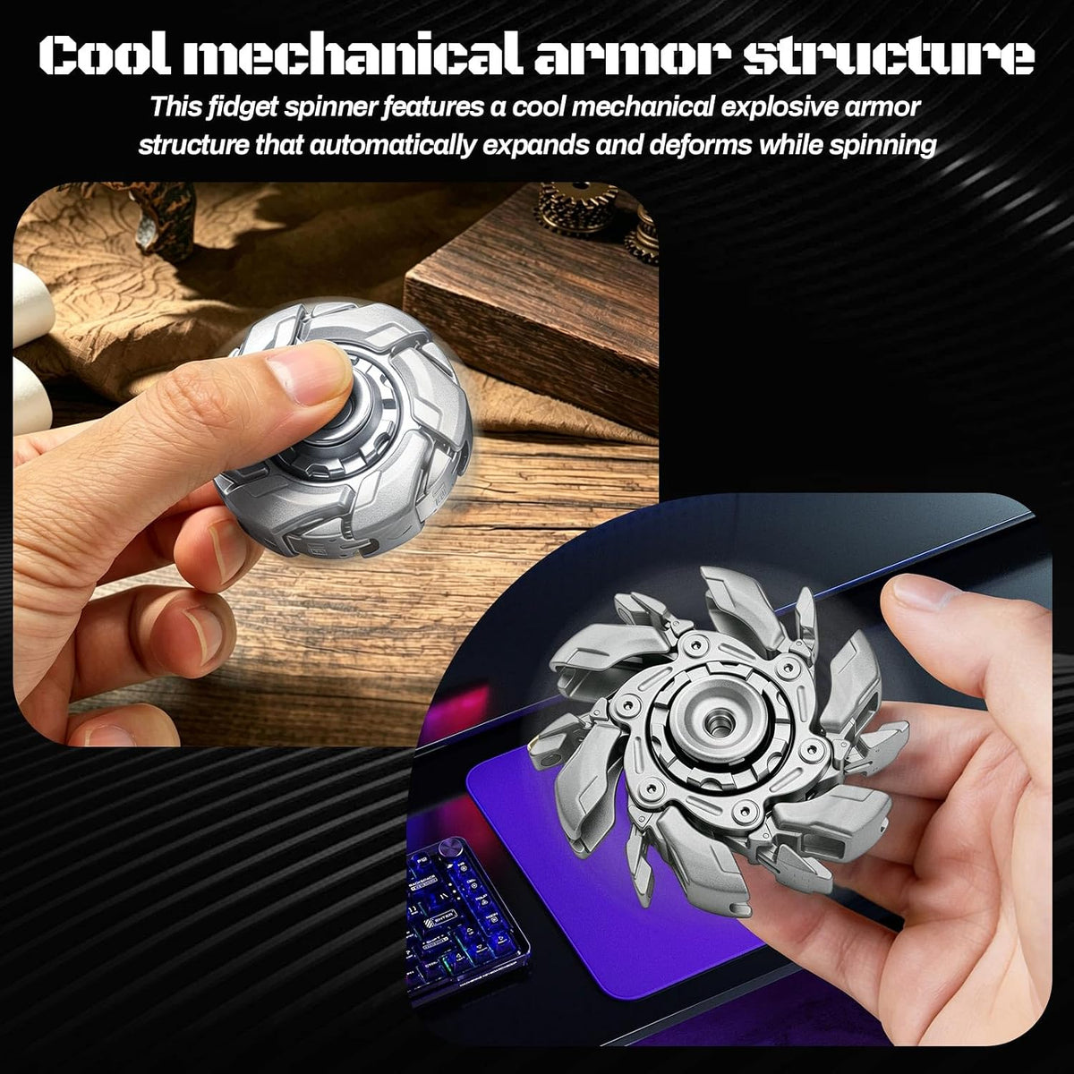 BRAND NEW ~ Metal Fidget Open Armor Slider Spinning Toy Stress Relief Autism