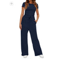 NWT ~ Womens Navy Blue 2pc Summer Outfit Top & Wide Leg Pants Loungewear Set ~ L