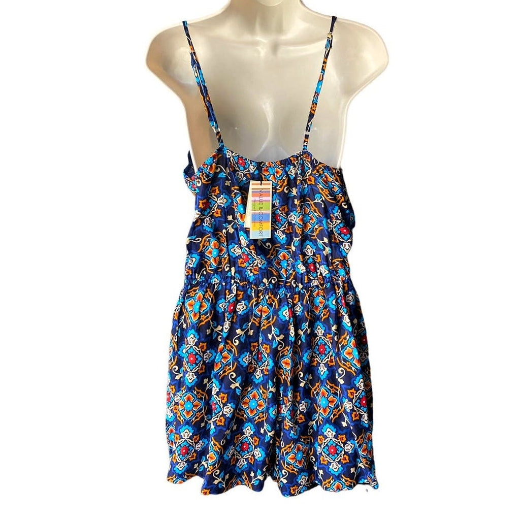 NWT ~ YOUNG USA Blue Bohemian Paisley Wrap Front Boho Romper ~ Women's MEDIUM