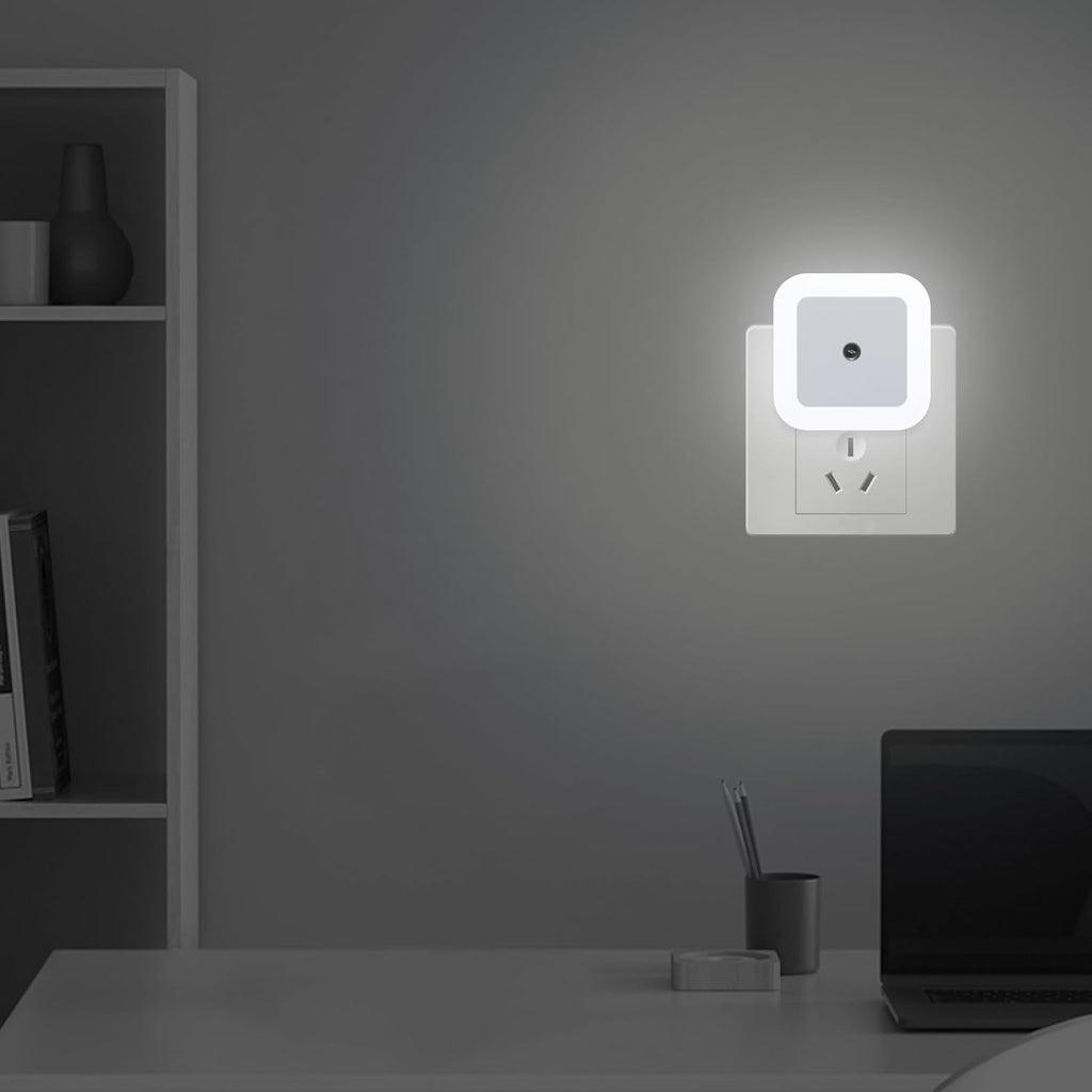 BRAND NEW ~ Set/7 Smart Auto-Dimming Square 0.5W White Light LED Plug In Night Lights