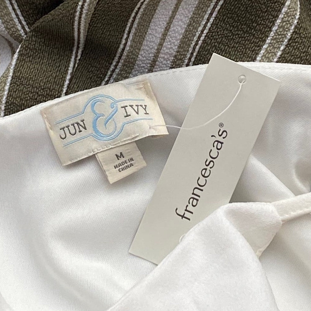 NWT ~ FRANCESCA'S JUN & IVY Green & White Striped Tie Waist Jumpsuit ~ MEDIUM