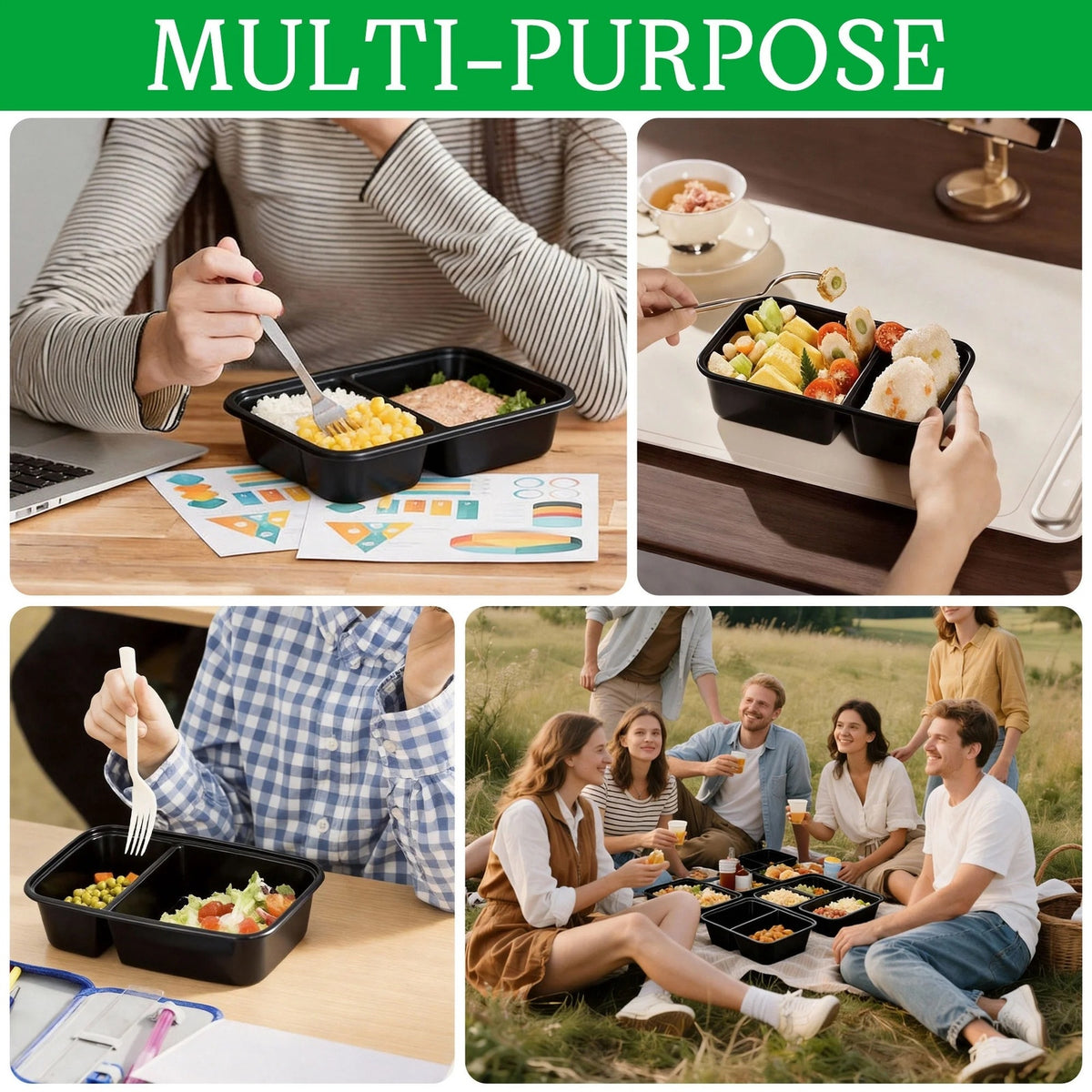 BRAND NEW ~ Set/44 ~ 2 Compartment 24oz Meal Prep Lunch Containers Food Storage