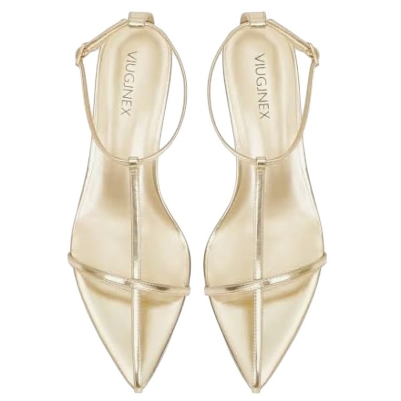 BRAND NEW ~ Metallic Gold Strappy Pointed Open Toe Heels Sandals ~ Size 8 ~ NWT
