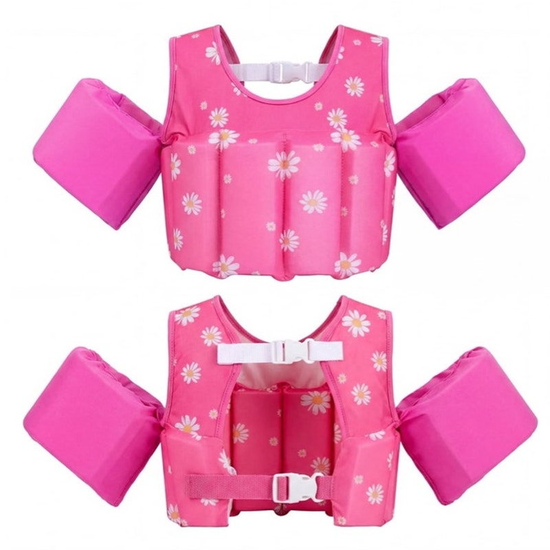 NWT ~ Pink Rose Flowers Kids Swim Vest Float Jacket Adjustable Life Jacket ~ 2-6