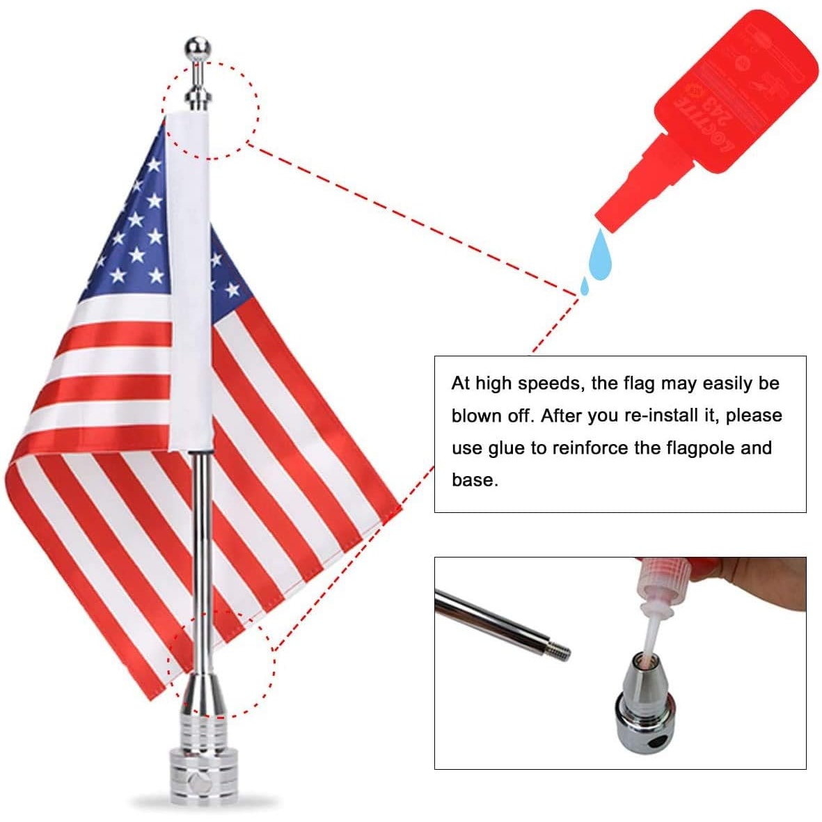 BRAND NEW ~ Set/2 Universal Motorcycle Flagpoles Mounts & American Flags USA