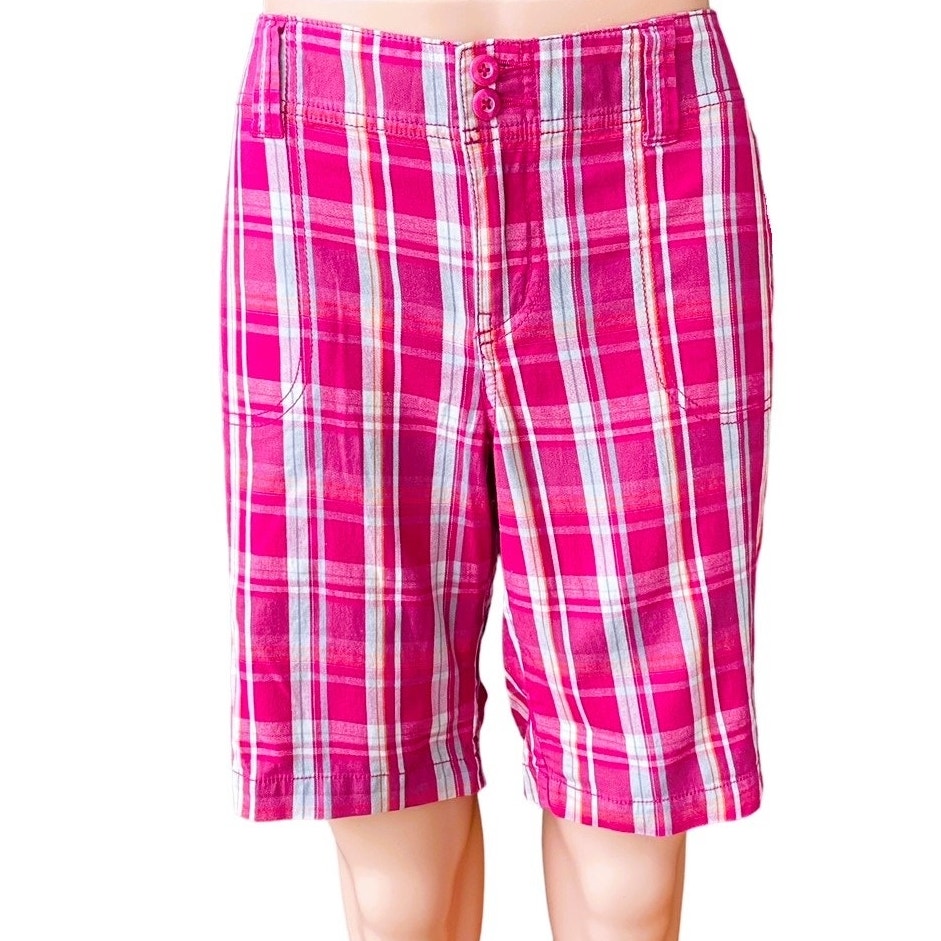 NWT ~ ROUTE 66 Bright Pink Plaid Cotton Casual Pockets Shorts ~ Women's Size 7/8