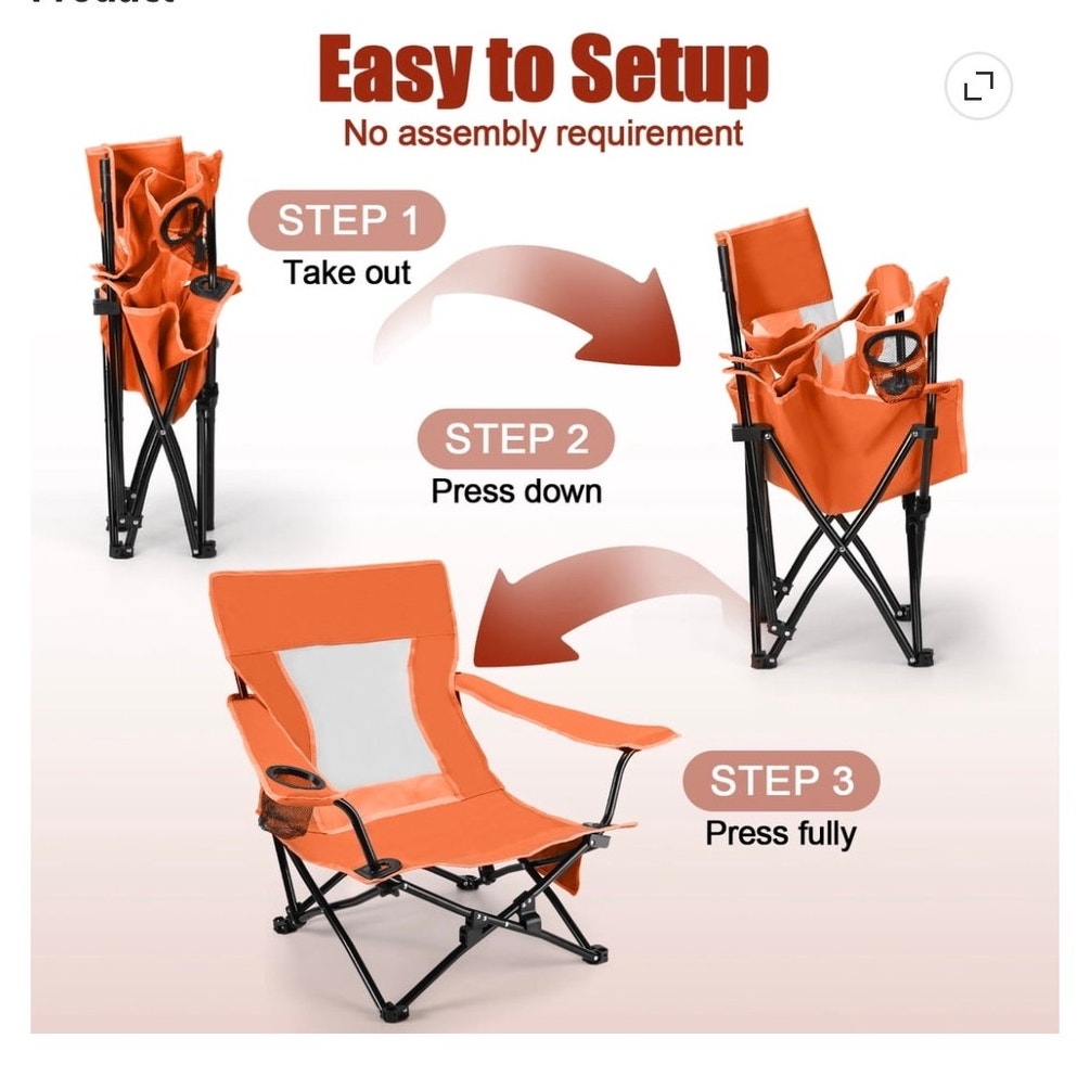 BRAND NEW ~ Orange Folding Low Seat High Back Wide Seat Beach Camping Chair