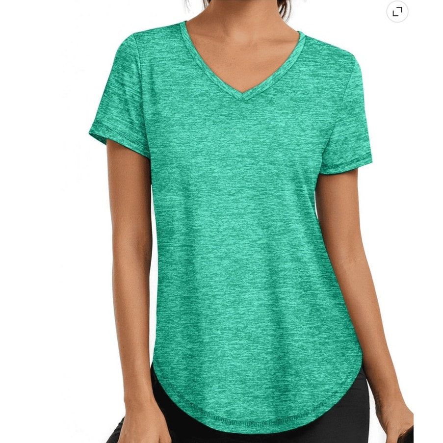 NWT ~ Green Workout Shirt V-Neck Quick Dry Athletic Loose Gym Running Top LARGE