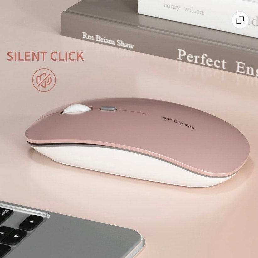 BRAND NEW ~ Rose Gold Wireless Rechargeable Optical Slim Silent Mouse & USB