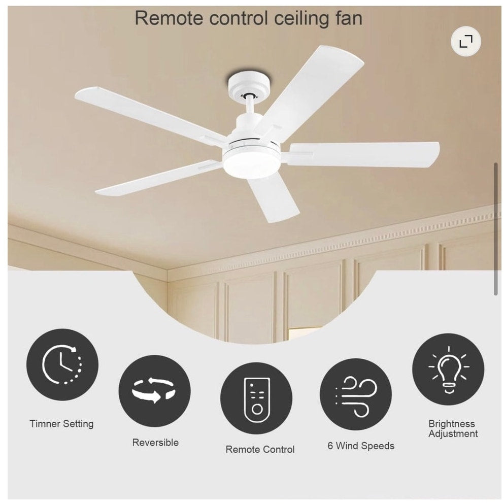 BRAND NEW ~ 52" Low Profile Flush Mount White Ceiling Fan with Lights & Remote