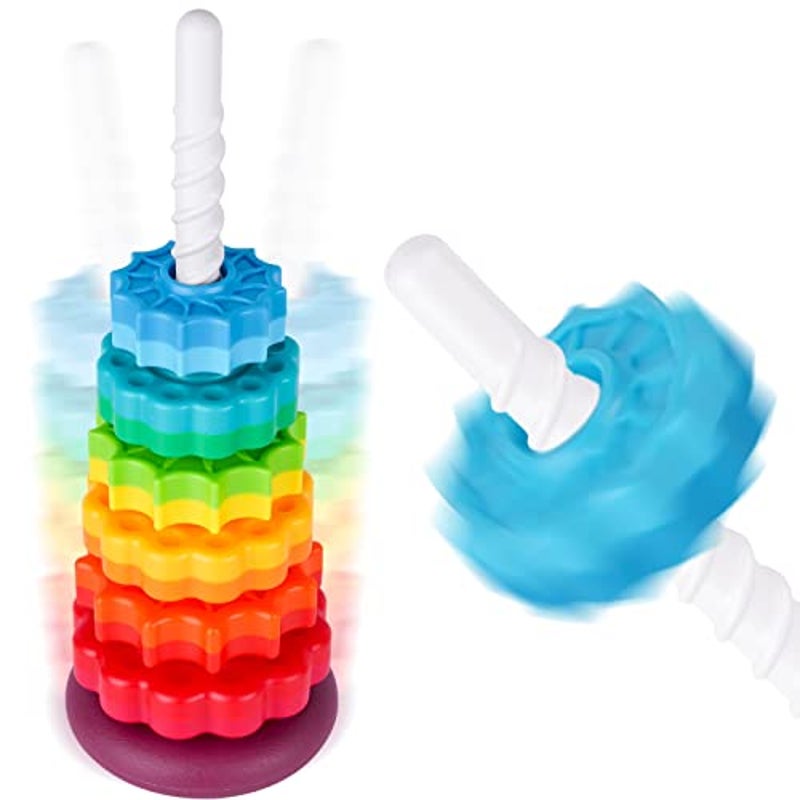 BRAND NEW ~ Colorful Spinning Stacking Toy Rainbow Tower Dual Color Wheels