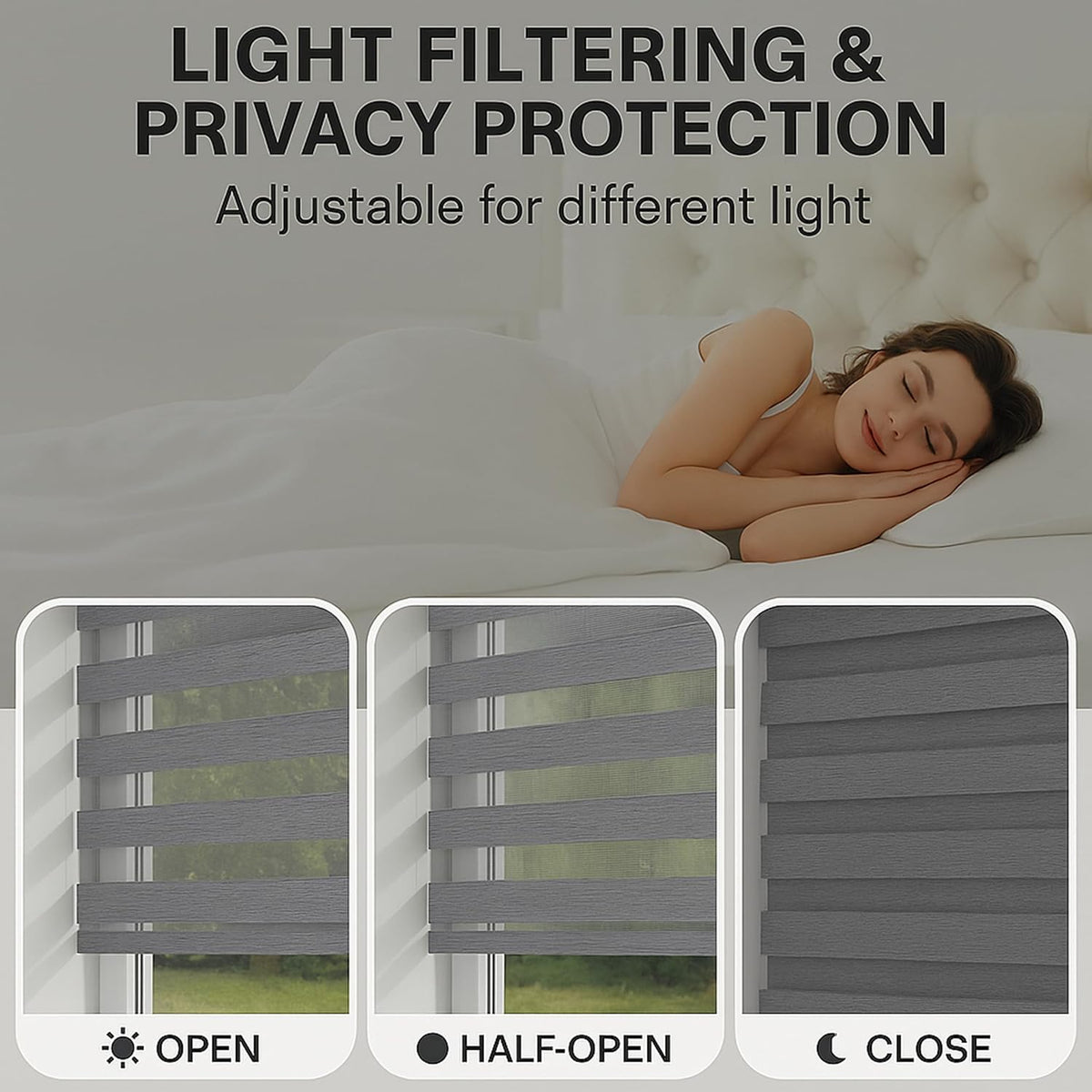 NWT ~ Gray Cordless Light Filtering Easy Installation Zebra Blinds - 33" x 72"