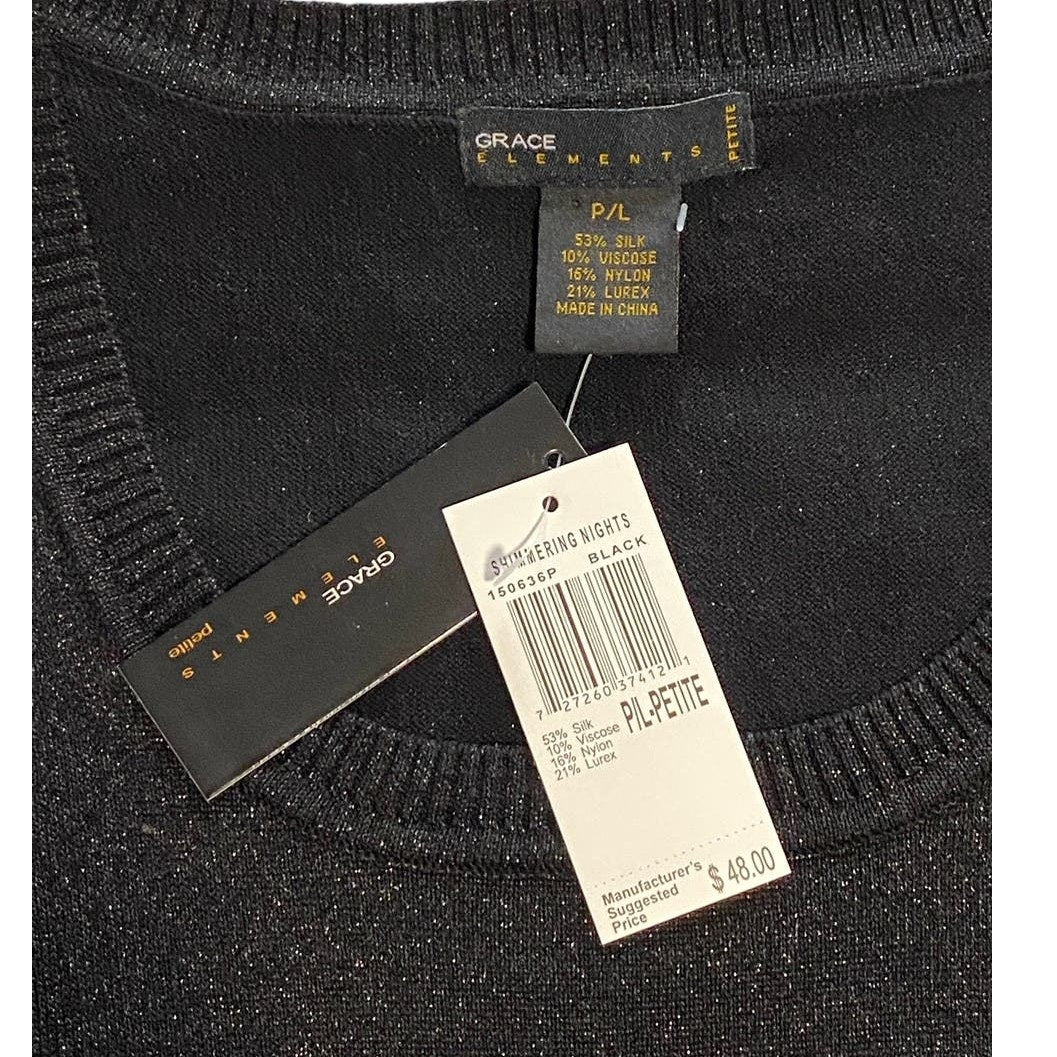 NWT ~ GRACE ELEMENTS Silk Black Shimmering Nights Sleeveless Sweater ~ Womens PL