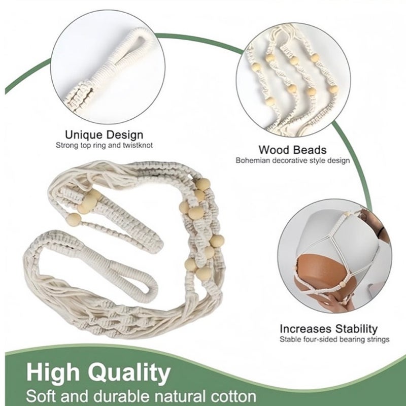 BRAND NEW ~ Set/3 White Hanging Planters & Cotton Rope Pot Hangers & Hooks