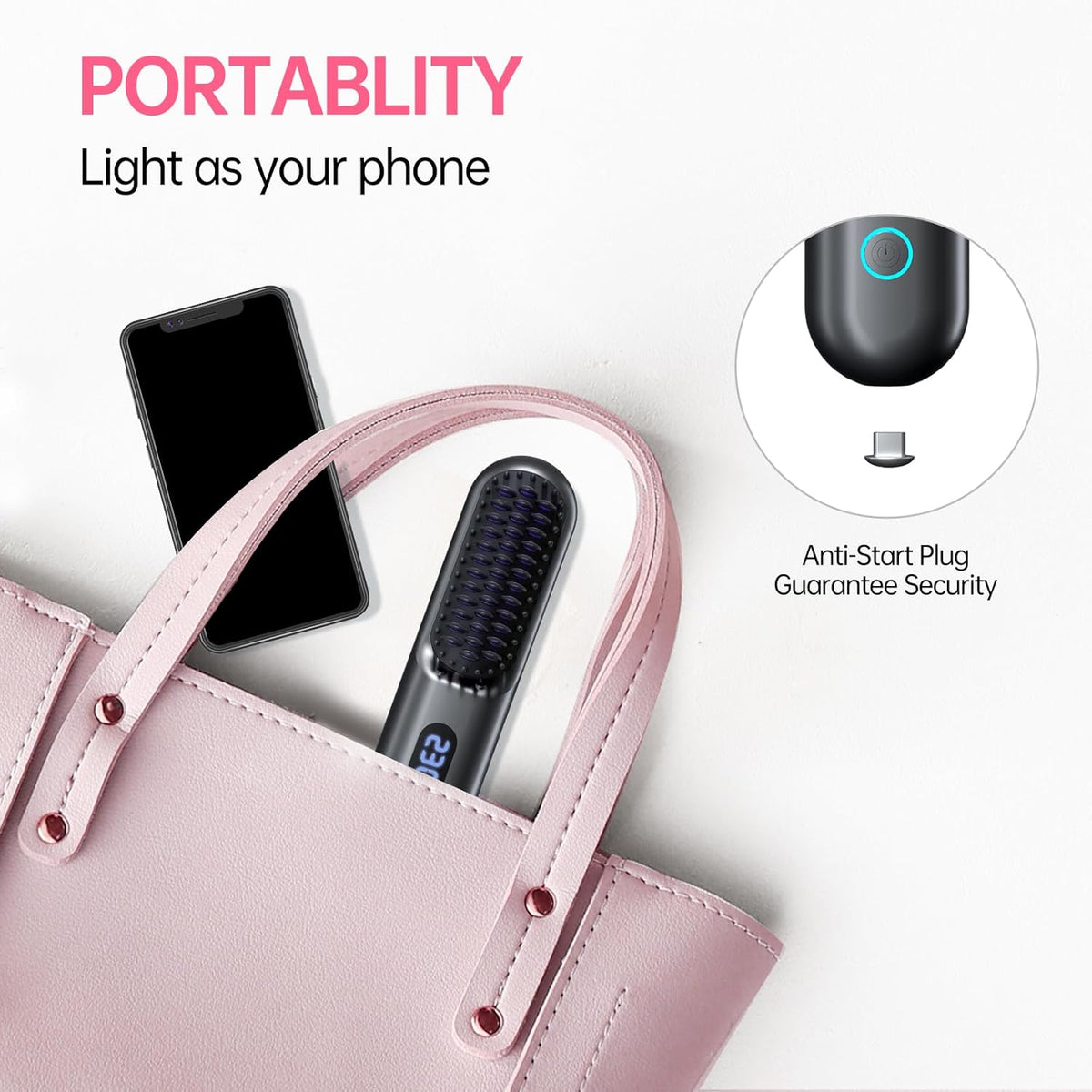 BRAND NEW ~ Gray Cordless 9 Temp Settings & LED Display Hair Straightener Brush