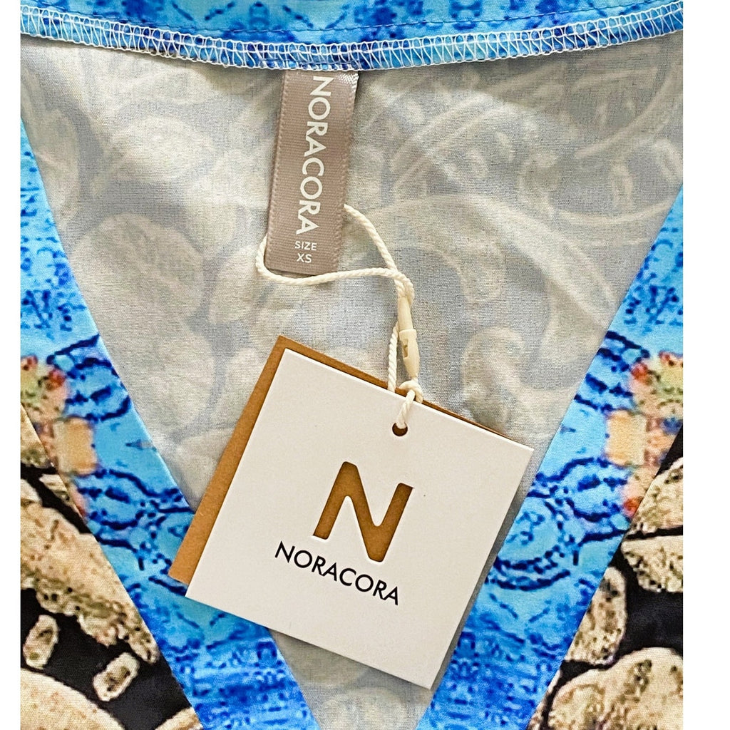 NWT ~ NORACORA Bohemian Bright Blue Paisley Boho Swimsuit Coverup ~ Size XS