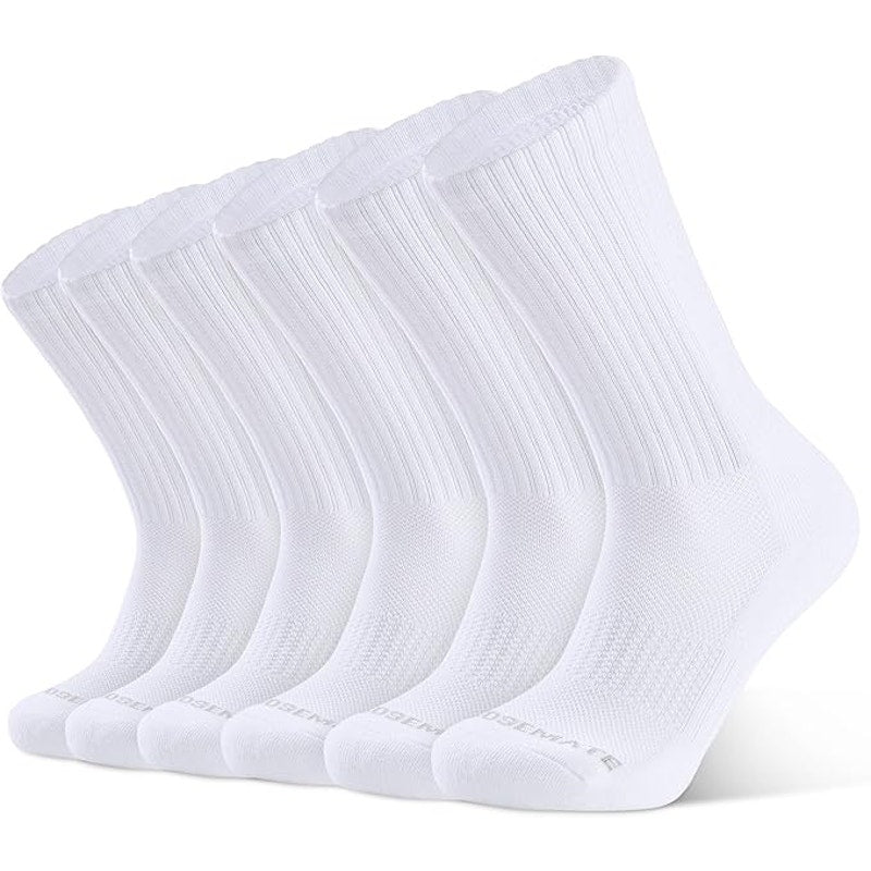 NWT ~ 6 Pairs White Cotton Men's Athletic Cushioned Crew Socks ~ MEDIUM
