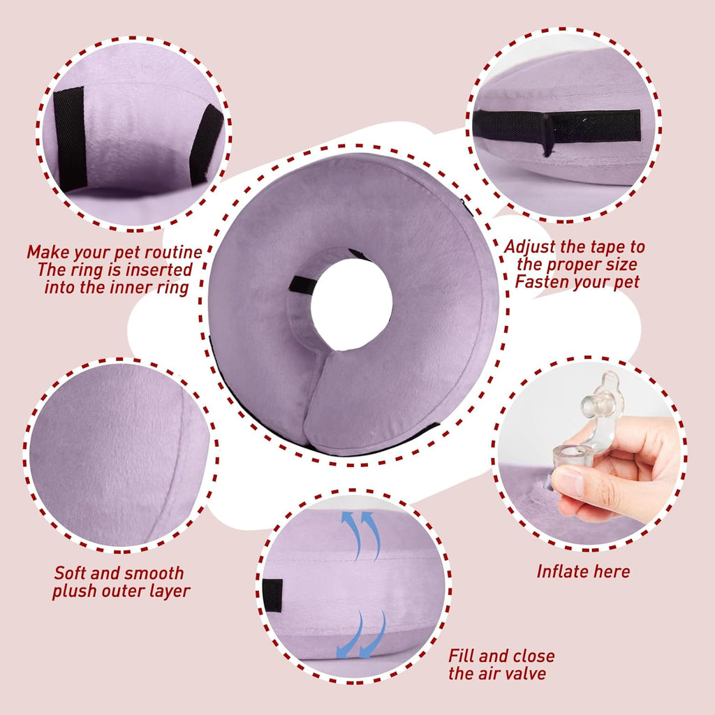 BRAND NEW ~ Purple Gray Inflatable Soft Protective Dog Cone Donut Collar ~ XL