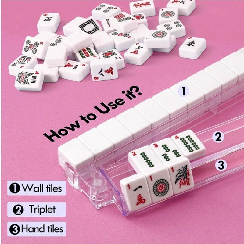 BRAND NEW ~ Set/4 All-in-One Clear Acrylic Mahjong Rack and Pusher Combo