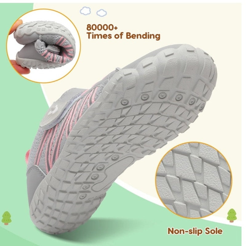 BRAND NEW ~ Kids Gray & Pink Wide Knit Anti-Slip Sneakers Shoes ~ Size 12