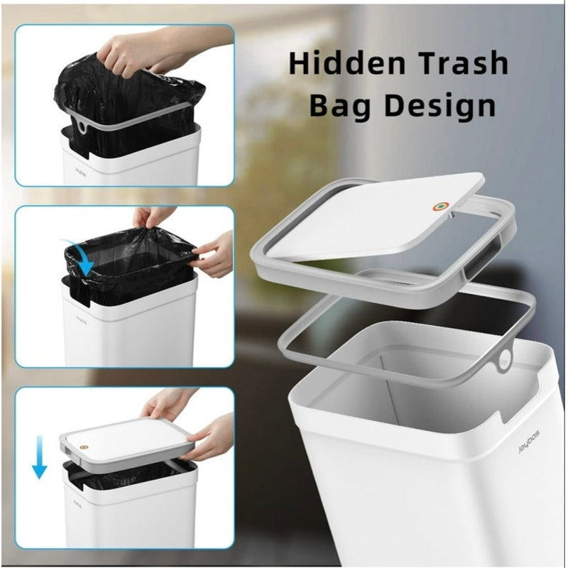 BRAND NEW ~ Set/2 Slim White Plastic Trash Cans with Pop-Up Lids 3.6Gal & 2.4Gal