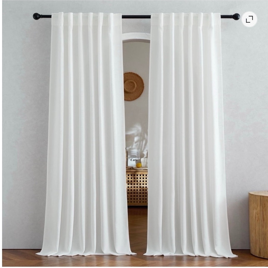 BRAND NEW ~ White Faux Linen Semi Sheer Light Filtering Curtains ~ 52" x 96"