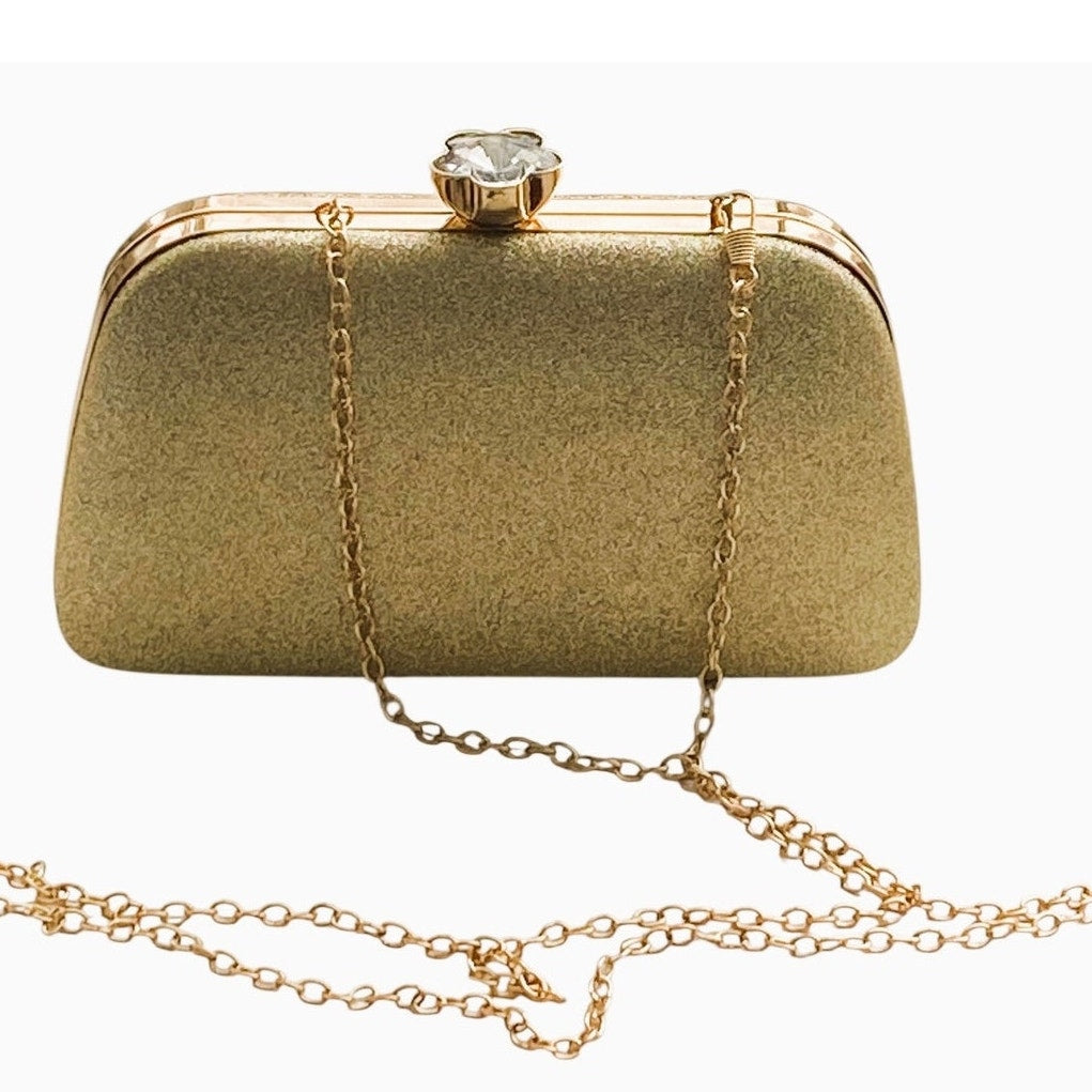 NWT Sparkly Gold Glitter Clutch Crossbody Shoulder Bag Hardshell Evening Purse