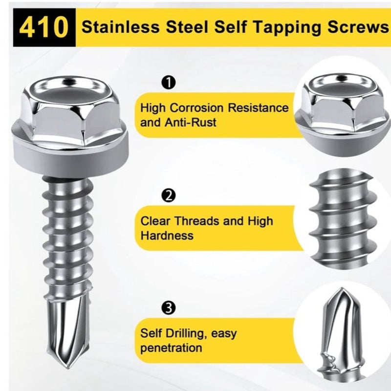 BRAND NEW 230 (#8×1/2"/4.2×13) 410 Stainless Steel Hex Head Self Tapping Screws