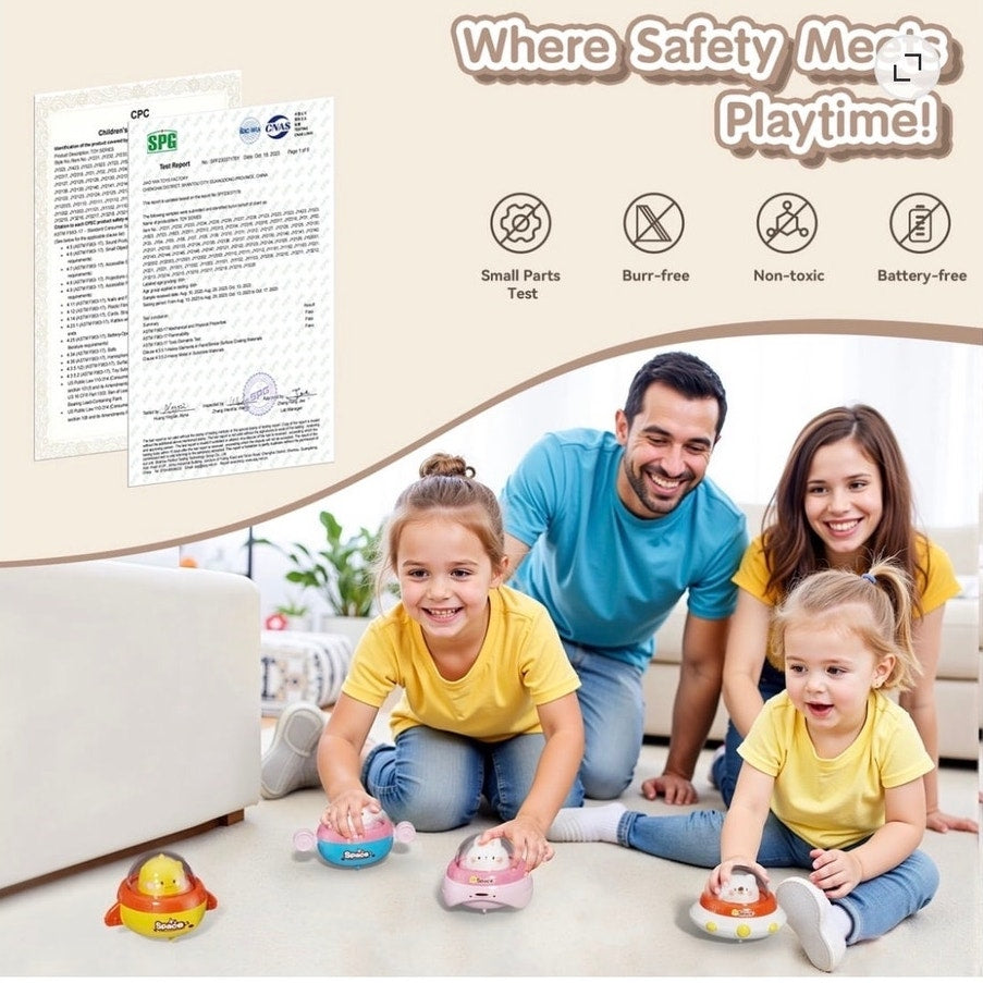 BRAND NEW ~ Set/4 Baby & Toddler Colorful UFO Battery Free Press Vehicle Toys