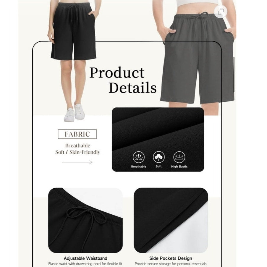 NWT ~ Black Knit Workout Casual Summer Shorts ~ Drawstring & pockets ~ LARGE