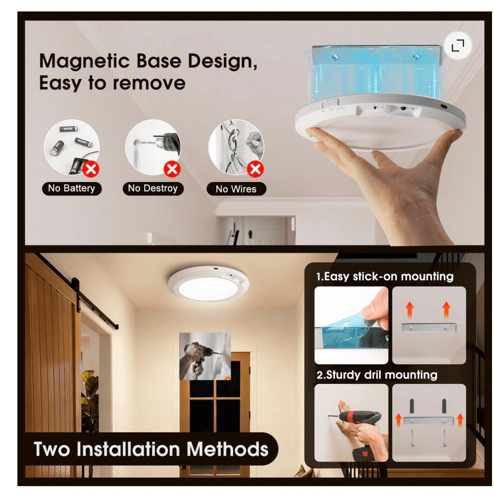 BRAND NEW Rechargeable Wireless Motion Sensor 7" Ceiling Light & Remote Control.