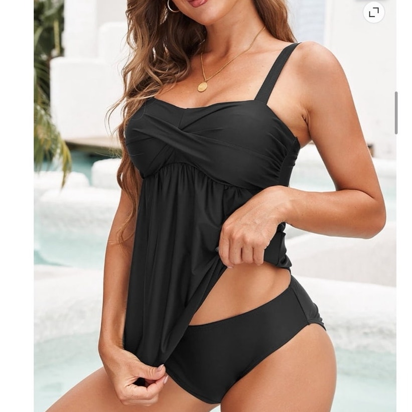 NWT ~ Women's Black 2pc Tankini Swimsuit Summer Bathing Suit ~ Size LARGE