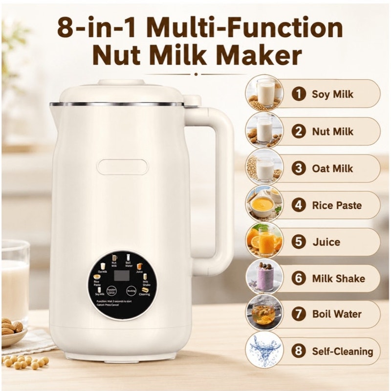 BRAND NEW ~ Beige 8-in-1 Automatic 40oz Self Cleaning Nut Milk Maker Machine