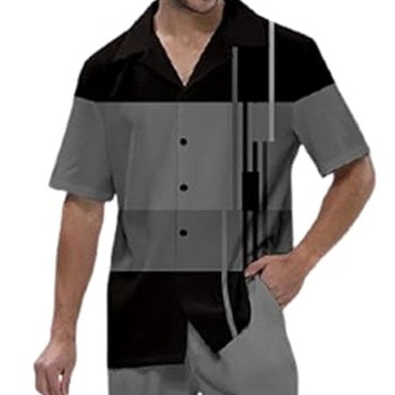NWT ~ 2 Piece Men's Gray & Black Short Sleeve Shirt Pants Outfit Set ~ 3XL