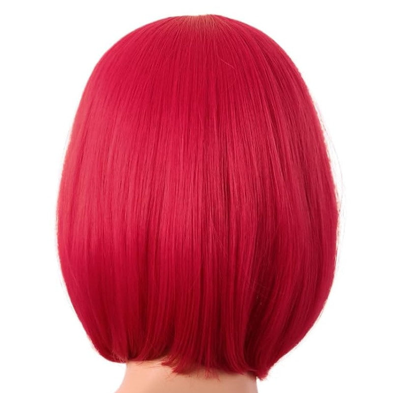 BRAND NEW ~ Bright RED 12" Short Straight Synthetic Flat Bangs Bob Wig
