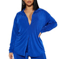 NWT ~ FASHION NOVA Royal Blue Don't Stop Slinky Button Front Top ~ Women's MED.