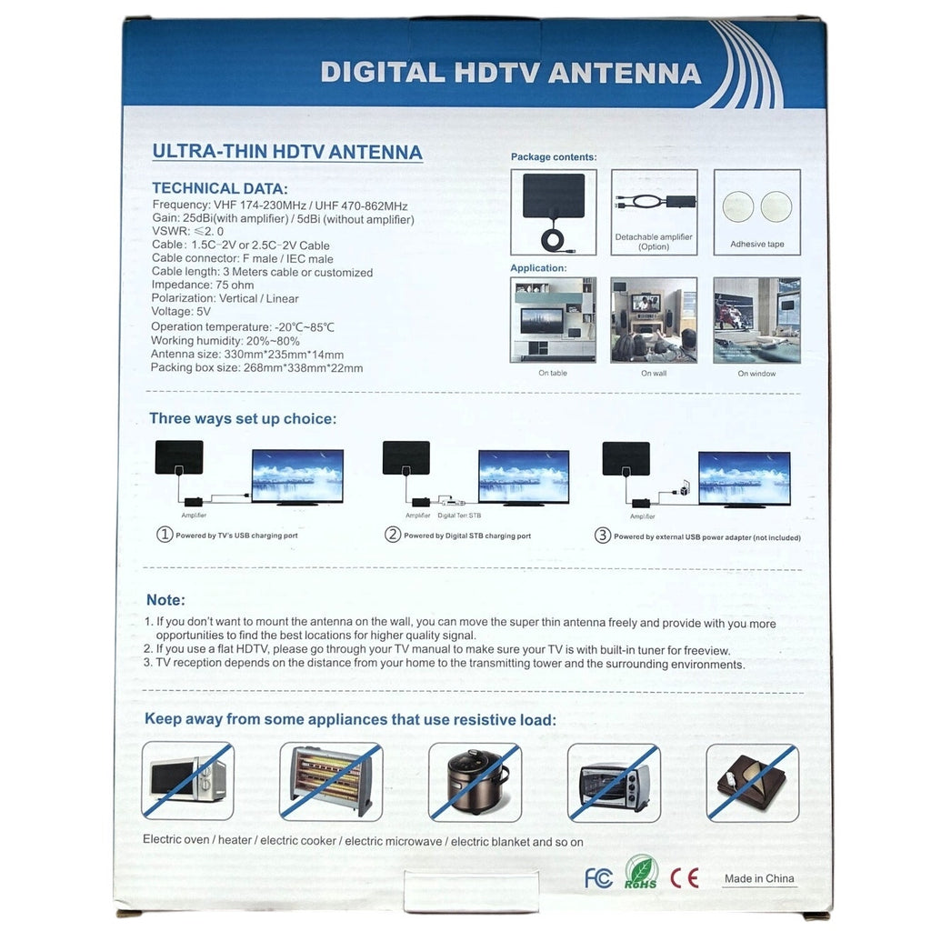 BRAND NEW ~ Ultra Thin Digital HDTV Antenna 4K 1080P 1080i