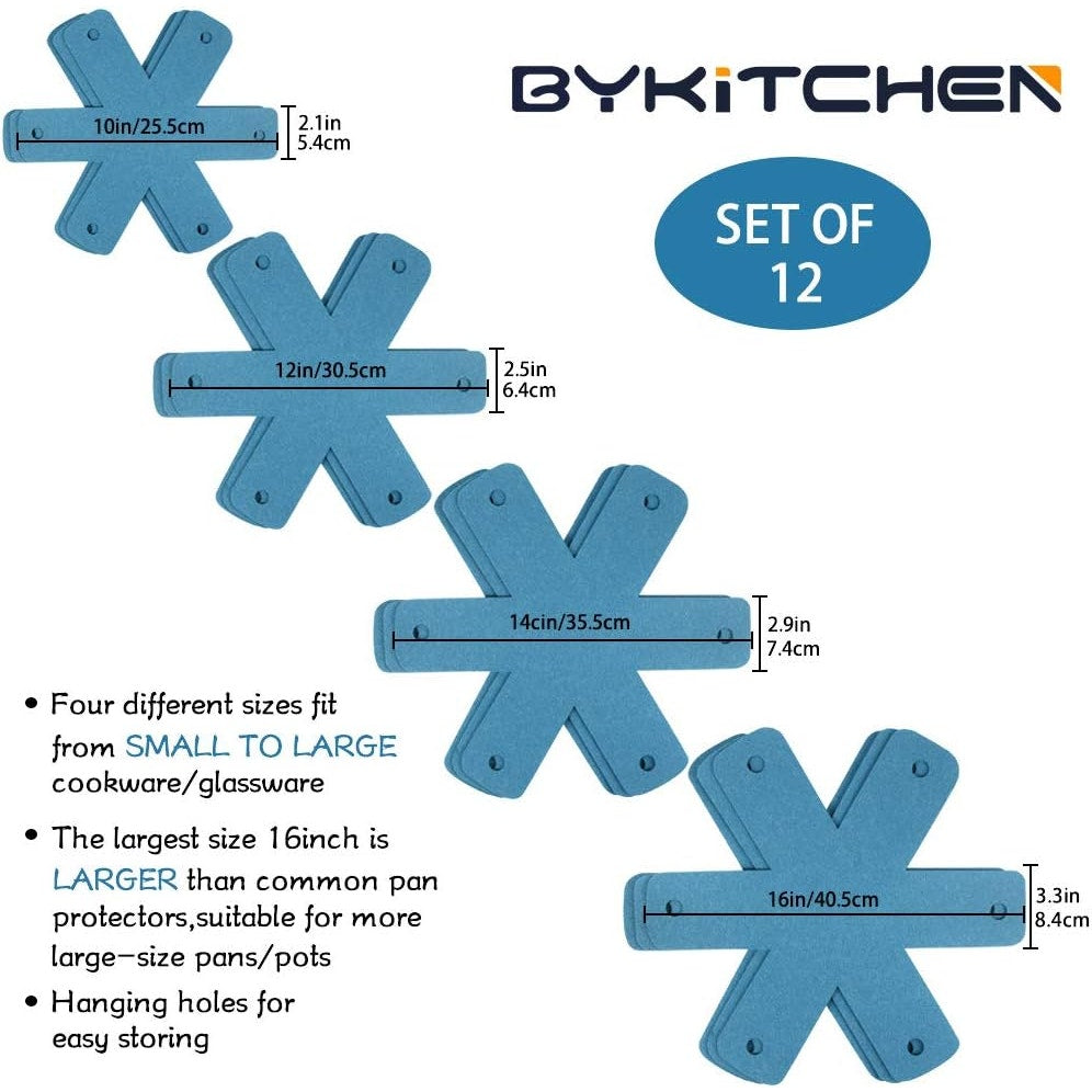 BRAND NEW ~ Set/12 Assorted Sizes Cyan Blue Pot & Pan Moving Storing Protectors
