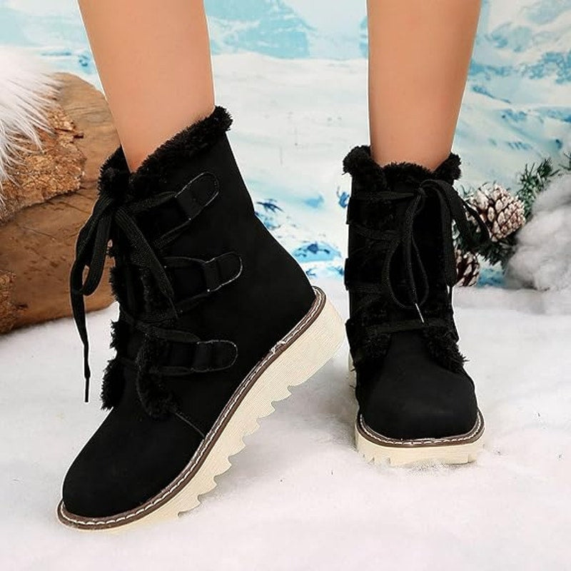 NWT ~ Black Faux Suede Fur Lined Lace Up Snow Boots ~ Women's Size 40 (9-9.5)