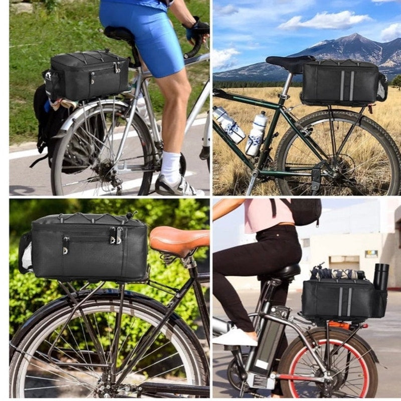 BRAND NEW ~ Waterproof Black 8L Rear Rack Cargo Cycling Bike Bag with Rain Cover