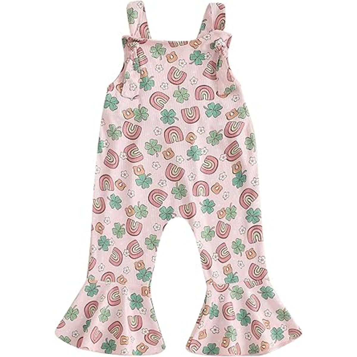 NWT ~ Pink Rainbows & Shamrocks Girls Bellbottom Flare Overalls Pants ~ 12-18M