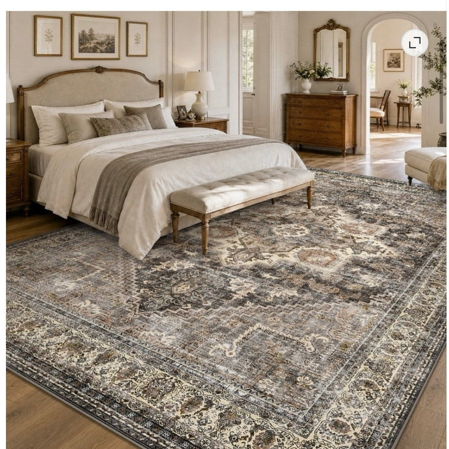 BRAND NEW ~ Brown 8'x10' Area Rug Retro Boho Floral Distressed Indoor Carpet